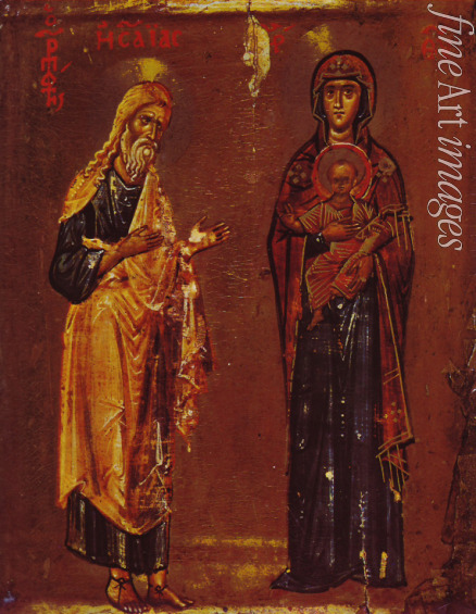 Russische Ikone - Gottesmutter vom brennenden Dornbusch (Jesaja und Maria mit dem Kind)