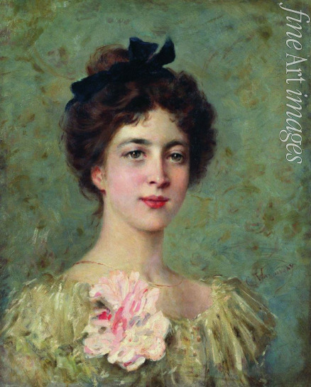 Makovsky Konstantin Yegorovich - Portrait of a young girl with Pink Bow