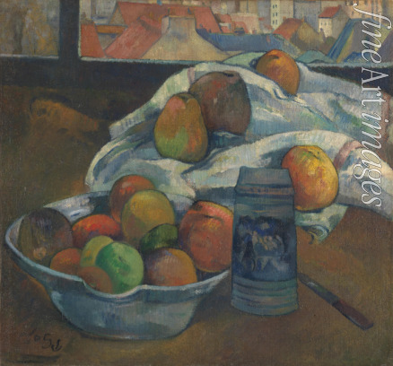 Gauguin Paul Eugéne Henri - Obstschale und Krug am Fenster