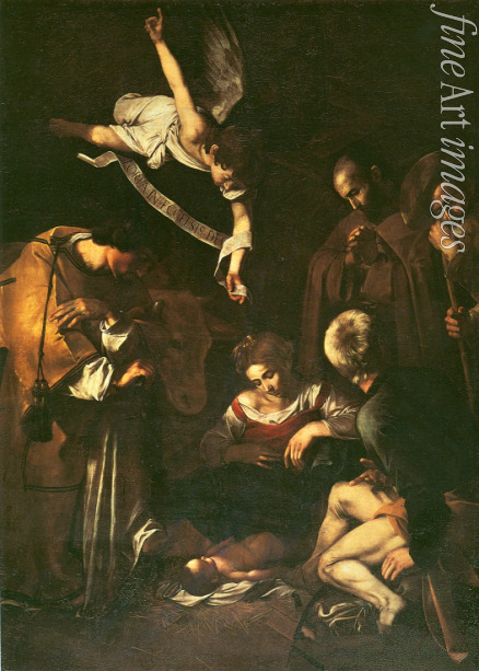 Caravaggio Michelangelo - Weihnachten mit Heiligen Franz und Laurentius
