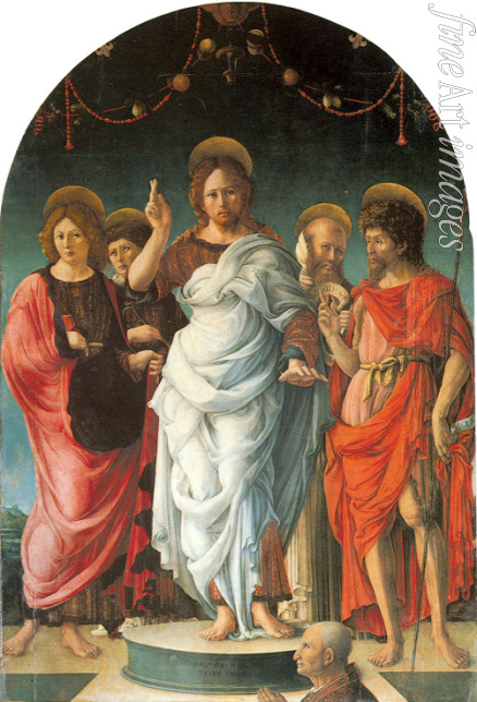 Girolamo da Cremona (Girolamo de'Corradi) - Der Erlöser segnet vier Apostel (Salvator Mundi)