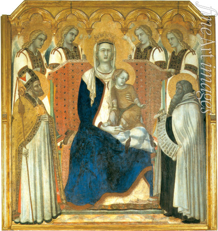 Lorenzetti Pietro - Thronende Madonna mit Kind zwischen heiligen Nikolaus und Prophet Elias (Madonna del Carmine)