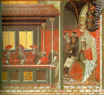 Lorenzetti Pietro - Pope John XXII Approving the Carmelite Rule (Predella panel)
