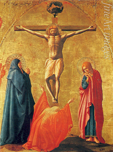 Masaccio - Die Kreuzigung Christi. Tafel des Polyptychons von Santa Maria del Carmine in Pisa
