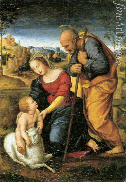 Raffael (Raffaello Sanzio da Urbino) - Die heilige Familie mit Lamm