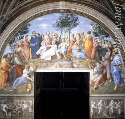Raffael (Raffaello Sanzio da Urbino) - Der Parnaß (Wandfresko im Stanza della Segnatura)