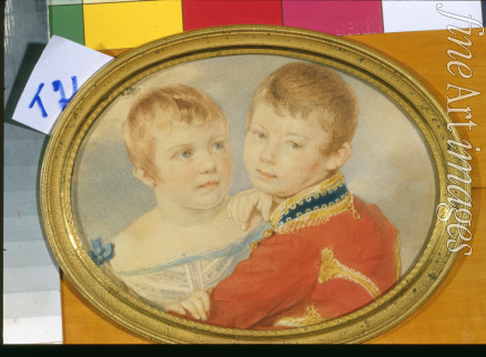 Sokolow Pjotr Fjodorowitsch - Porträt von Kronprinz Alexander Nikolajewitsch und Großfürstin Maria Nikolajewna als Kinder
