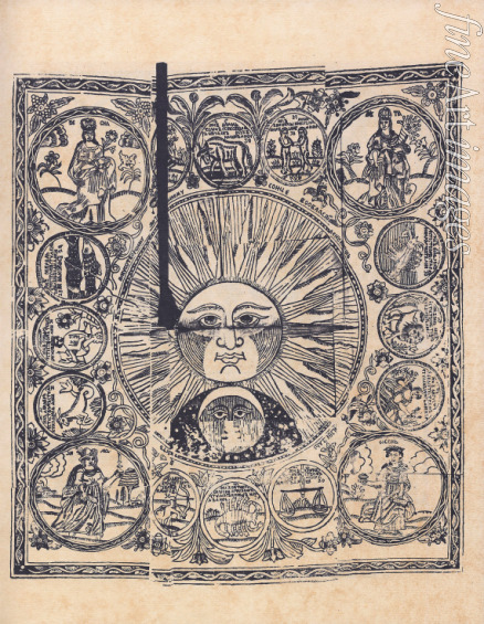 Unbekannter Künstler - Die Sonne mit Sternzeichen und den vier Jahreszeiten