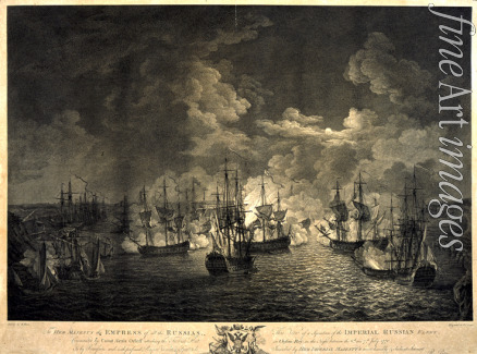 Unbekannter Künstler - Die Seeschlacht von Çesme in der Nacht zum 26. Juni 1770