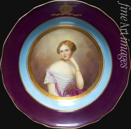 Russischer Meister - Teller mit Porträt von Großfürstin Katharina Michailowna (1827-1894), Prinzessin von Mecklenburg-Strelitz