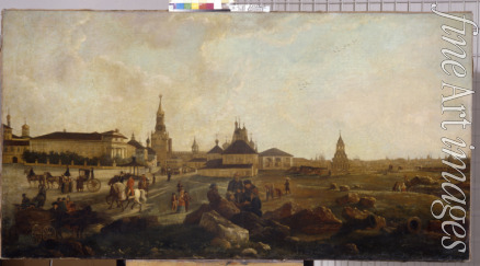 Barthe Gerard de la - View from Ivanovskaya Square in the Kremlin onto the Bishops Residence, the Spasskaya Tower and the Church of St Nicholas of Gos