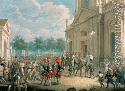 Unbekannter Künstler - Empfang der Katharina II. an der Treppe der Kasaner Kathedrale am Tag der Palastrevolution am 28. Juni 1762