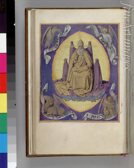 Fouquet Jean (workshop) - God the Father with symbols of the four Evangelists in the corners. (Book of Hours)