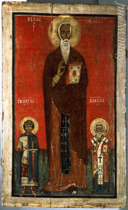 Russische Ikone - Heiliger Johannes Klimakos mit Heiligen Georg und Blasius von Sebaste