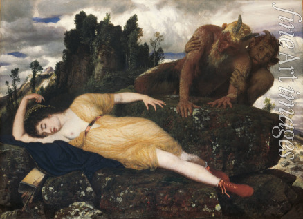 Böcklin Arnold - Schlafende Diana, von zwei Faunen belauscht