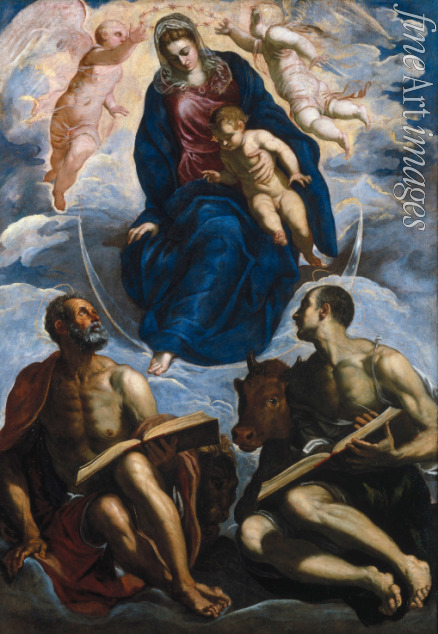 Tintoretto Jacopo - Madonna und Kind von zwei Evangelisten verehrt