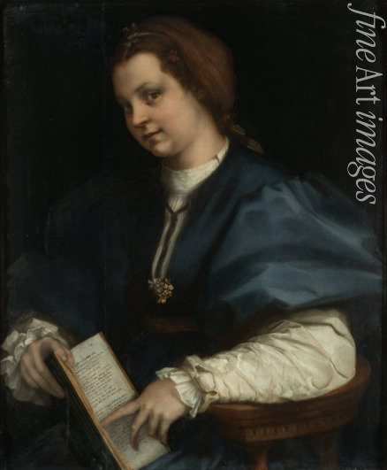 Andrea del Sarto - Porträt einer jungen Frau mit Sonette Petrarca