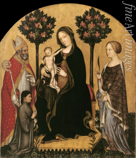 Gentile da Fabriano - Thronende Maria mit dem Kinde, Heiligen und Stifter
