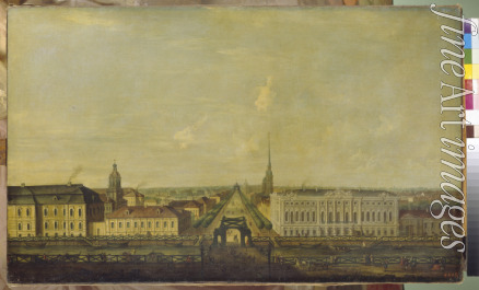 Unbekannter Künstler - Blick auf den Newski Prospekt von der Polizeibrücke mit dem Stroganow Palast