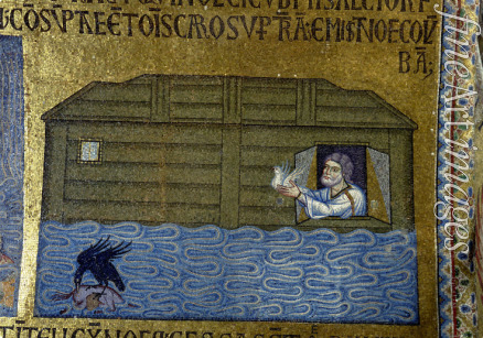 Byzantinischer Meister - Die Arche Noah: Noah sendet einen Raben und eine Taube aus (Detail von Mosaik-Interieur im Markusdom)