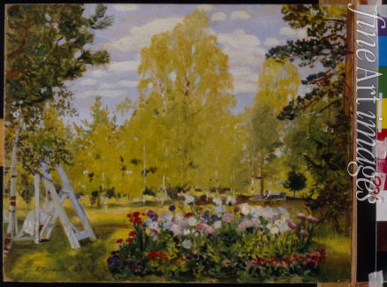 Kustodiew Boris Michailowitsch - Landschaft mit Blumenbeet