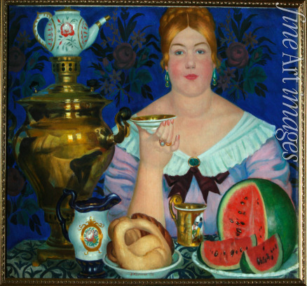 Kustodiev Boris Michaylovich - The Merchant's Wife Drinking Tea
