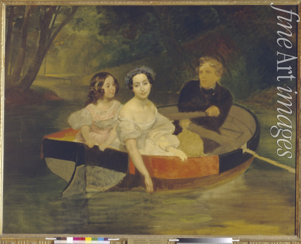 Briullov Karl Pavlovich - Self-portrait with Baroness Yekaterina Meller-Zakomelskaya and her daughter in a boat