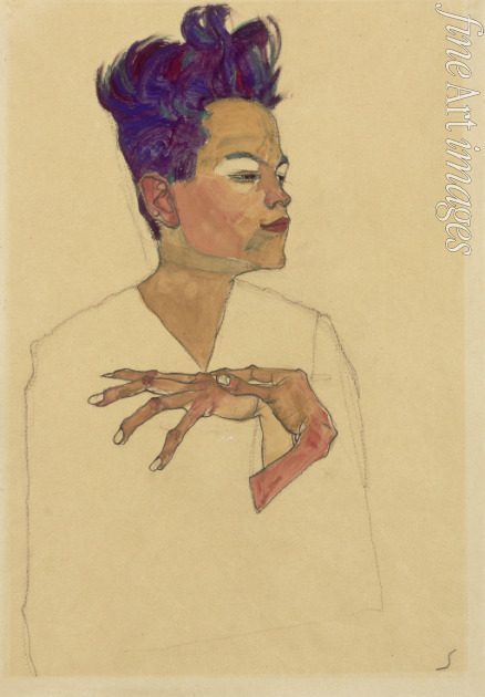 Schiele Egon - Selbstporträt mit an die Brust gelegten Händen