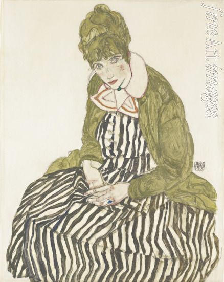 Schiele Egon - Edith Schiele in Striped Dress, Seated