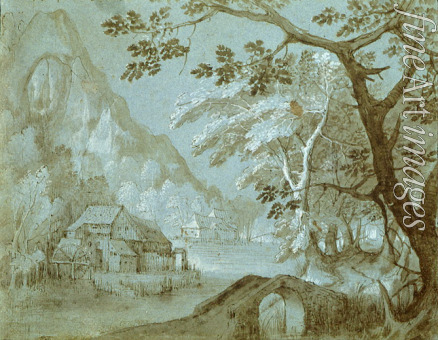 Stalbemt Adriaen van - Landscape with a mill at the mountain lake