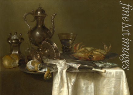 Heda Willem Claesz - Still Life: Pewter, Silver Vessels and a Crab