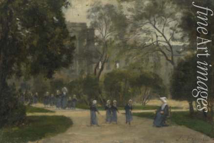 Lepine Stanislas - Nuns and Schoolgirls in the Tuileries Gardens, Paris
