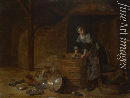 Bosch Pieter van den - Eine Frau, ein Topf reinigend