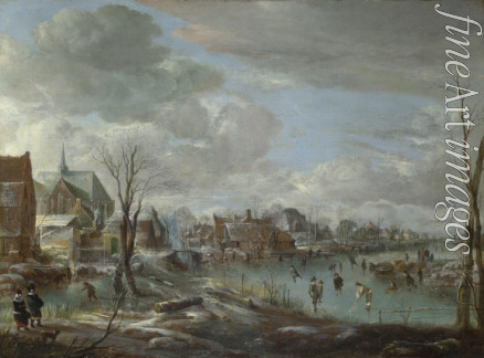 Neer Aert van der - A Frozen River near a Village, with Golfers and Skaters