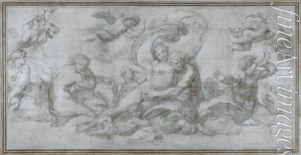 Carracci Agostino - Ein Seegott entführt eine Frau (Karton für Fresko in der Galerie im Palazzo Farnese zu Rom)