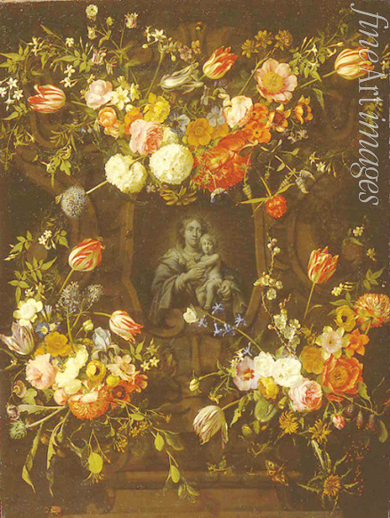 Ykens Frans - Madonna, von Blumen umringt