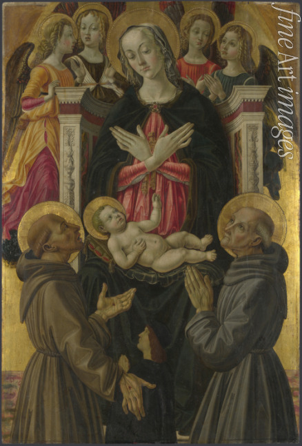 Caporali Bartolomeo - Madonna und Kind mit Heiligen, Engeln und Stifter (vom Altarbild: Madonna und Kind mit Heiligen)