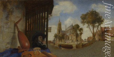 Fabritius Carel - Ansicht von Delft mit Stand eines Musikinstrumentenverkäufers