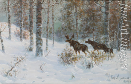 Muravyov Count Vladimir Leonidovich - Winter Landscape with Mooses