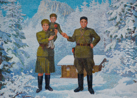 Unbekannter Künstler - Glückliche Familie. Kim Il-sung und seine Frau Kim Jong-suk mit Sohn Kim Jong-Il