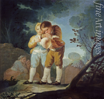 Goya Francisco de - Buben, die eine Schweinsblase aufblasen