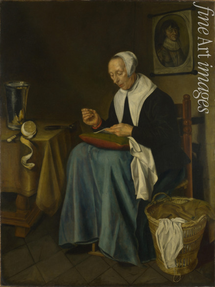 Aeck Johannes van der - An Old Woman seated sewing