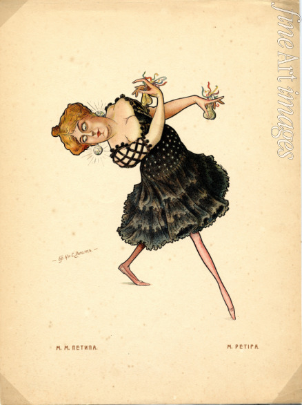 Legat Sergei Gustavovich - Ballet dancer Marie Petipa (From: Russian Ballet in Caricatures)