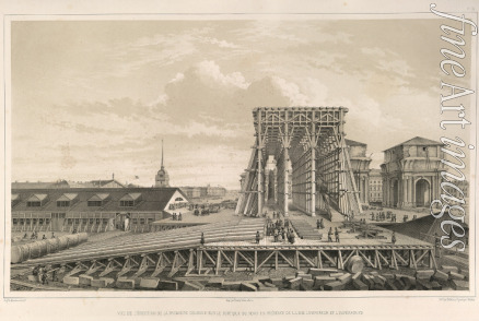Montferrand Auguste de - Errichtung der ersten Säule am Nordportal (Aus: Der Bau der Isaakskathedrale)