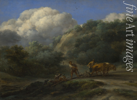 Berchem Nicolaes (Claes) Pietersz the Elder - A Man and a Youth ploughing with Oxen