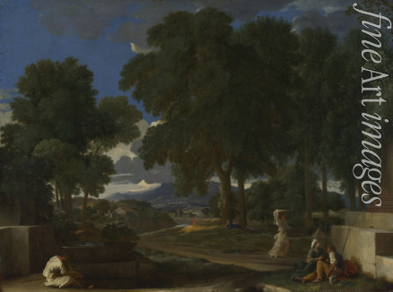 Poussin Nicolas - Landschaft mit einem Mann sich die Füsse im Brunnen waschend