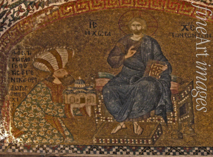 Byzantinischer Meister - Theodoros Metochites präsentiert das Modell der renovierten Chora-Kirche dem Christus Pantokrator