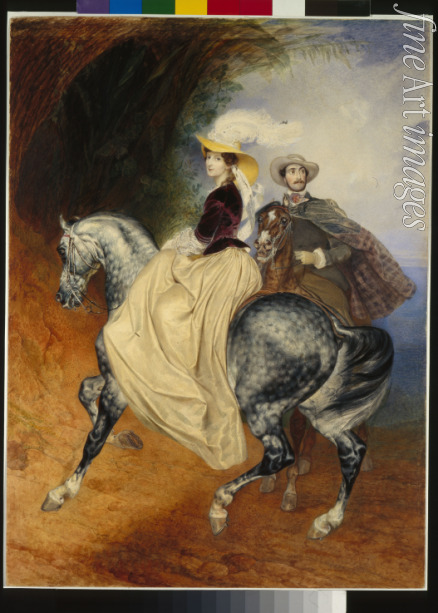 Briullov Karl Pavlovich - The Horsemen. Portrait of Eugeny and Emily Mussard