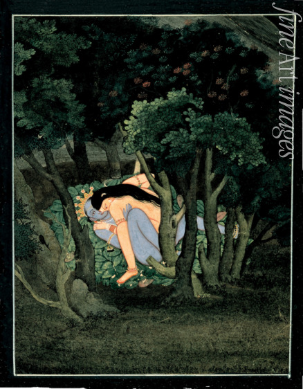 Indische Kunst - Krishna wird von Radha umschlungen