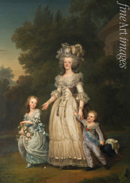 Wertmüller Adolf Ulrik - Queen Marie Antoinette of France and two of her Children Walking in The Park of Trianon